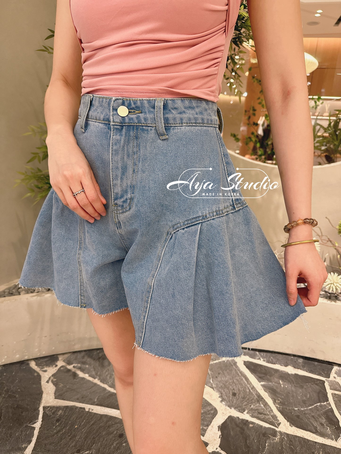 High Waist A Line Denim Short