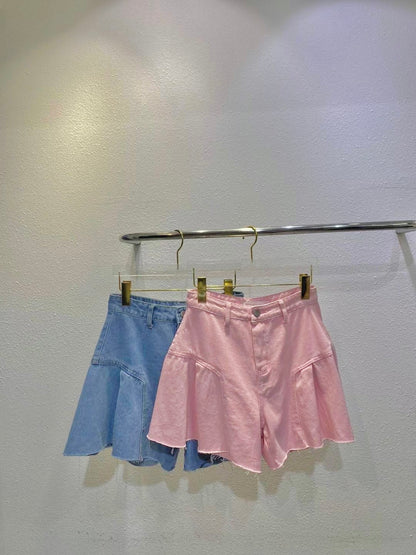 High Waist A Line Denim Short