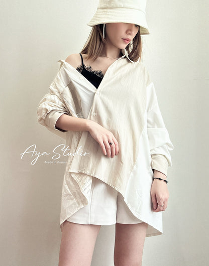 Striped Panel Shirt with Back Slit